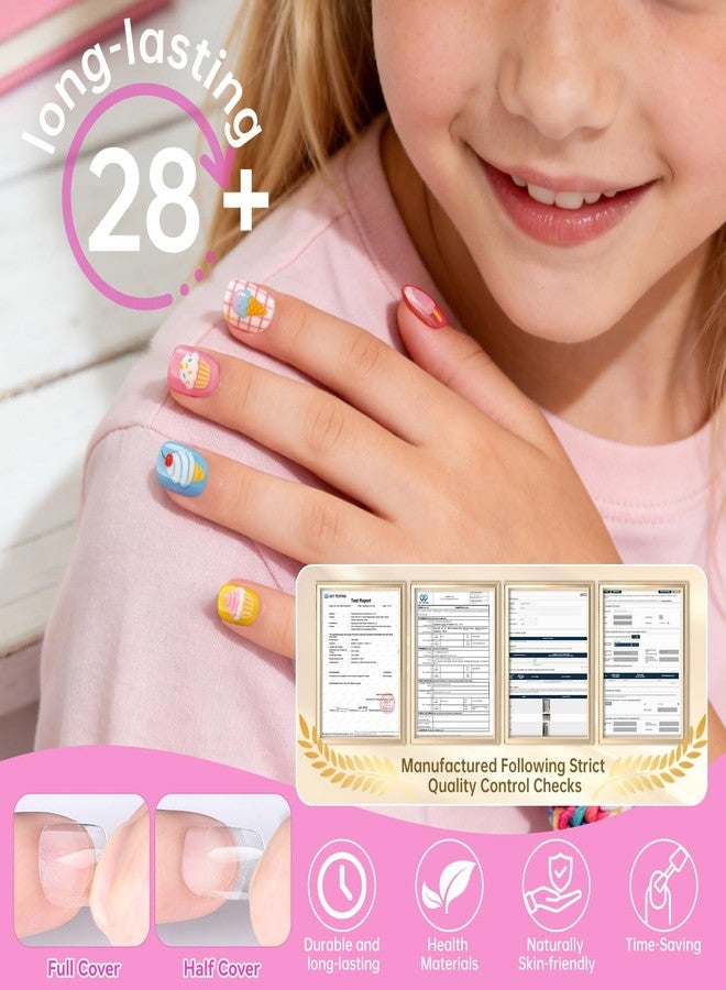 Krofaue Kids Fake Nails - 240PCS 10 Sizes Squared Oval Half Matte Full Cover Acrylic Nail Tips, Girls Press On Nails Age 6-10, Kids Birthday Party New Year Gift, DIY Art and Decoration - Image 3