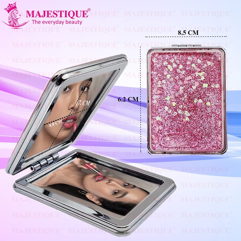MAJESTIQUE MAJESTIQUE Compact Mirror for WomenTravel Makeup Mirror for Handbag Pocket Portable DoubleSided Magnifying Cosmetic Mirror for Daily Use Multicolor - Image 2