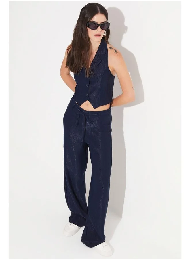 جون June Women Viscose Blend Vest Trouser Set Navy