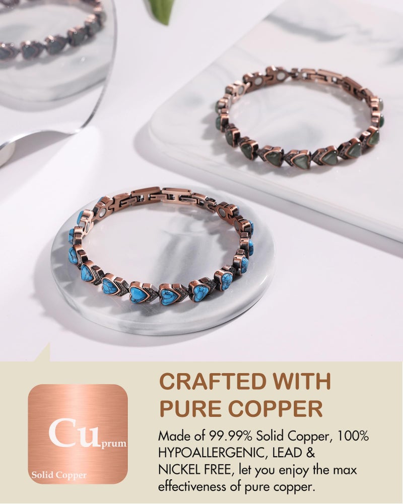 Feraco Pure Copper Bracelets for Women, Ultra Strength Magnetic Bracelet with 3800 Gauss Magnets & Natural Aventurine, Adjustable Jewelry - Image 4