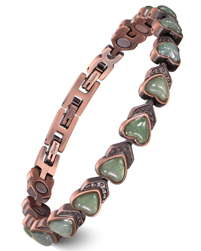Feraco Pure Copper Bracelets for Women, Ultra Strength Magnetic Bracelet with 3800 Gauss Magnets & Natural Aventurine, Adjustable Jewelry - Image 1