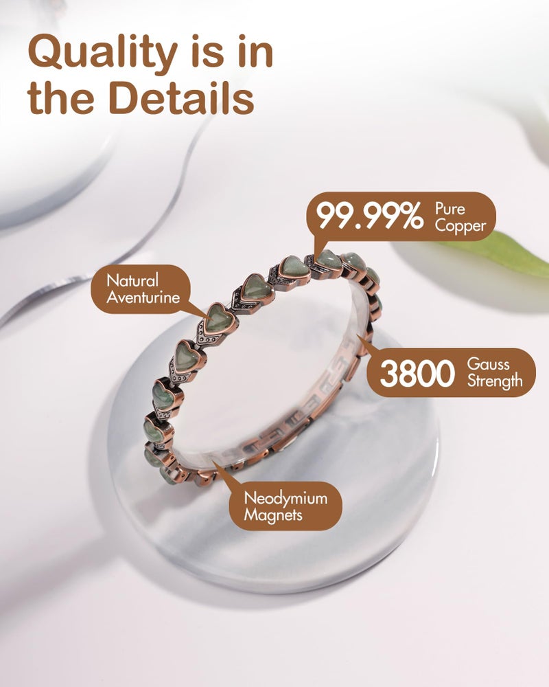 Feraco Pure Copper Bracelets for Women, Ultra Strength Magnetic Bracelet with 3800 Gauss Magnets & Natural Aventurine, Adjustable Jewelry - Image 3