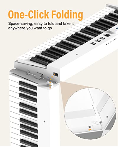 KONIX Folding Piano Keyboard, 88 Key Full Size Semi Weighted Foldable Keyboard Piano, Portable Bluetooth Electric Piano with Sheet Music Stand, Sustain Pedal and Piano Bag, White - Image 4