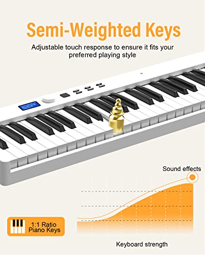 KONIX Folding Piano Keyboard, 88 Key Full Size Semi Weighted Foldable Keyboard Piano, Portable Bluetooth Electric Piano with Sheet Music Stand, Sustain Pedal and Piano Bag, White - Image 5