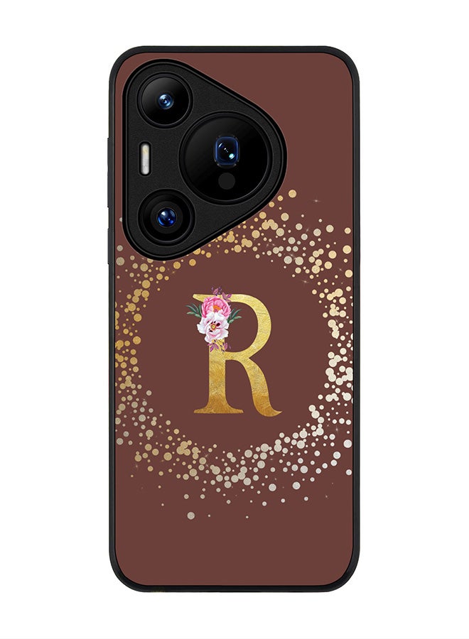 Stylizedd Rugged Black edge case for Huawei Pura 70 Pro / Huawei Pura 70 Pro Plus Case Cover- Custom Monogram Initial Letter Floral Pattern Alphabet - R (Brown) - Image 1
