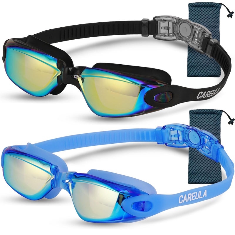 Careula Kids Swim Goggles, 2 Pack Swimming Goggles for Kids Anti-Fog UV Protection Kids Goggles Child Boys Girls 6-14 - Image 1