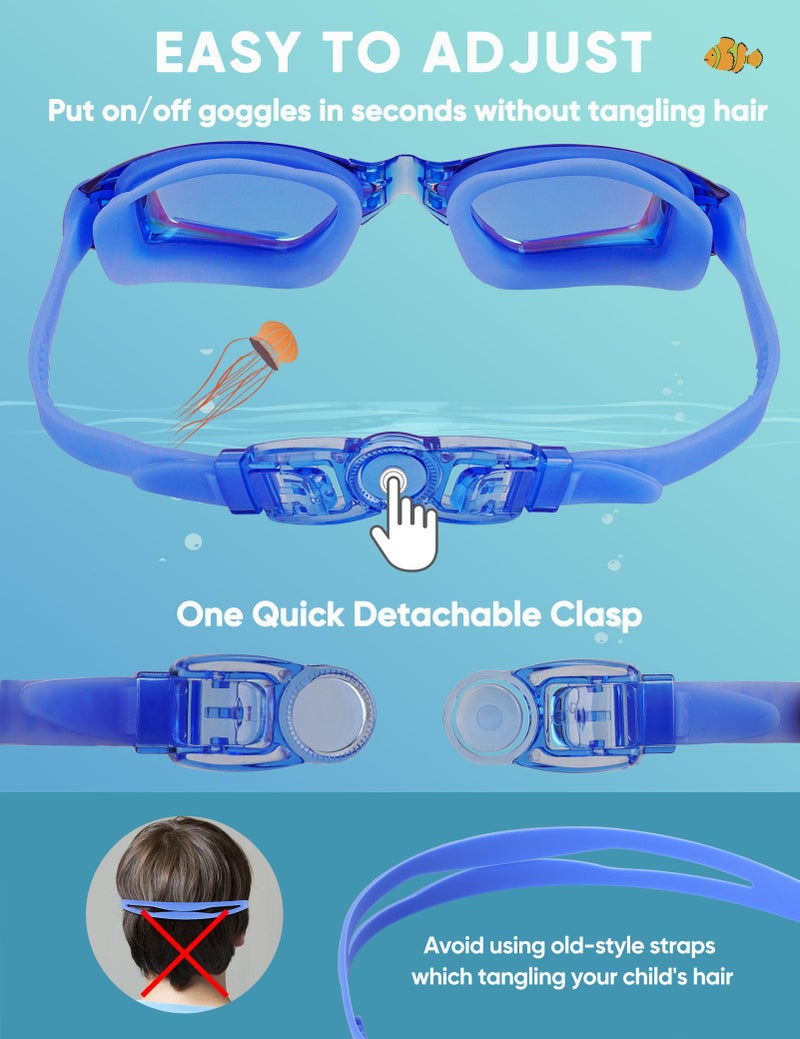 Careula Kids Swim Goggles, 2 Pack Swimming Goggles for Kids Anti-Fog UV Protection Kids Goggles Child Boys Girls 6-14 - Image 5