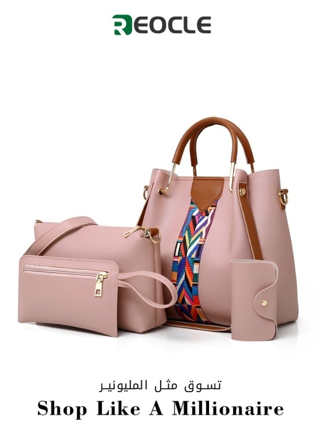 REOCLE Women's Handbag Set 4 Pcs Soft PU Leather Top Handle Bag Tote Bag Crossbody Bag Wallet Purse Set Versatile Shoulder Bags  - Image 1
