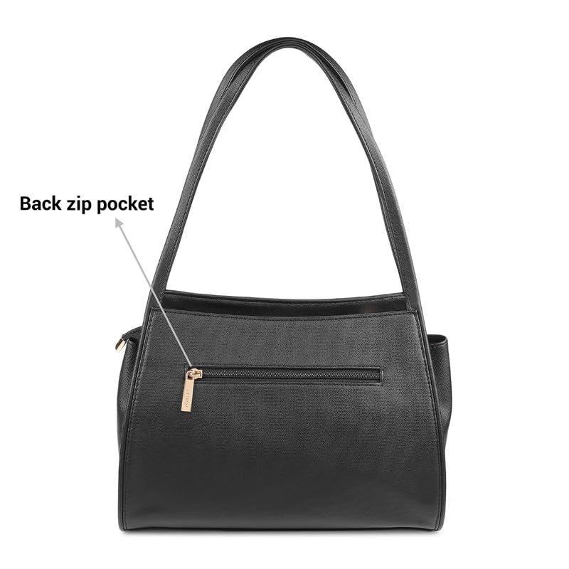 Metro Black Faux Leather Premium Zipper Casual Shoulder Bag For Women - Image 4