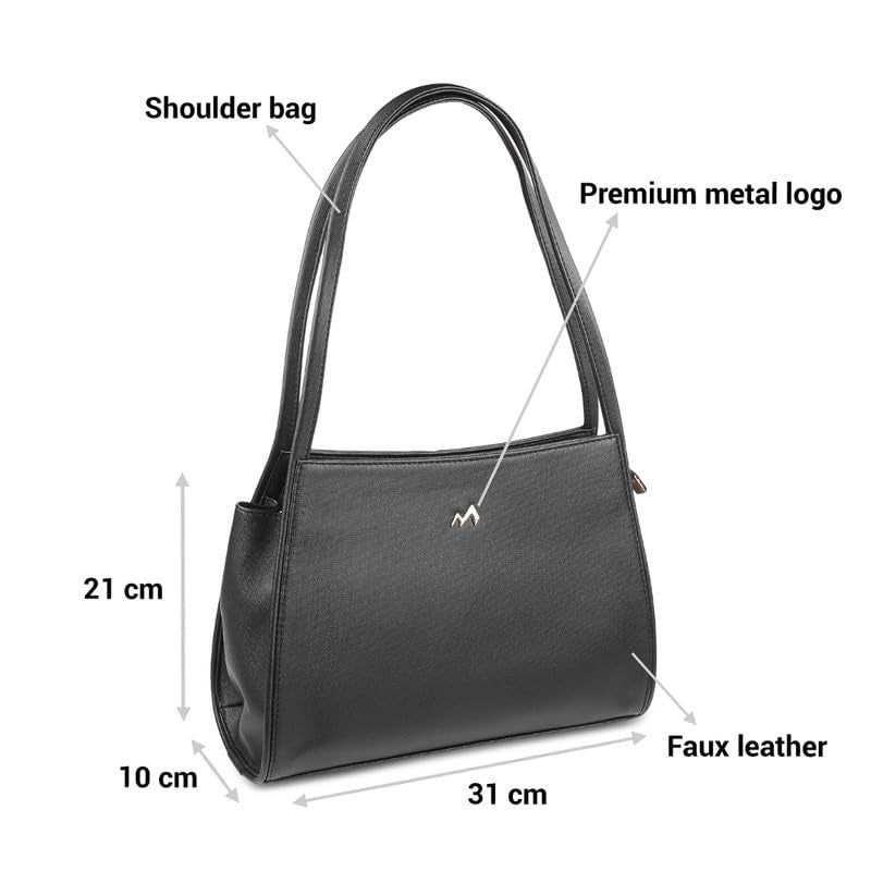 Metro Black Faux Leather Premium Zipper Casual Shoulder Bag For Women - Image 5