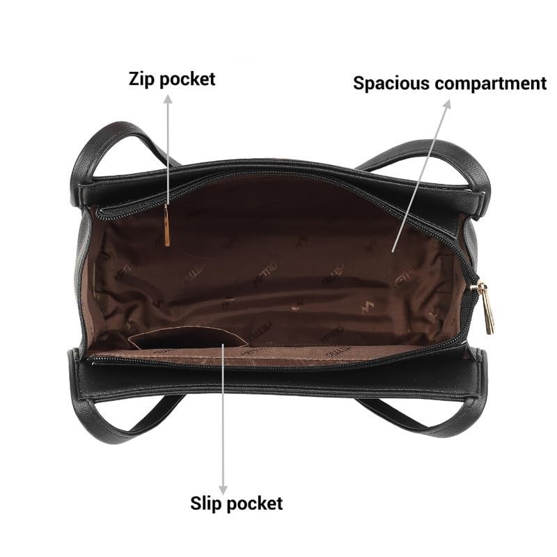 Metro Black Faux Leather Premium Zipper Casual Shoulder Bag For Women - Image 3