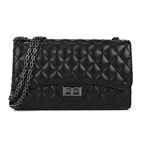 Gladdon Quilted Crossbody Purse for Women Trendy Ladies Shoulder Bag with Chain Designer Purses Black - Image 1