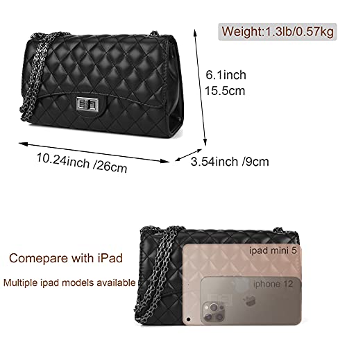 Gladdon Quilted Crossbody Purse for Women Trendy Ladies Shoulder Bag with Chain Designer Purses Black - Image 4