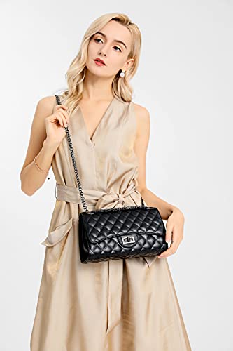 Gladdon Quilted Crossbody Purse for Women Trendy Ladies Shoulder Bag with Chain Designer Purses Black - Image 3