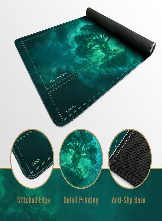 FROGIGO Stellar Forest Playmat for MTG - 24"x14" Galaxy Green Tree Game Mat with Play Zones & Prismatic Playmat Tube, Non-Slip Rubber Table Mat for Magic The Gathering - Image 3