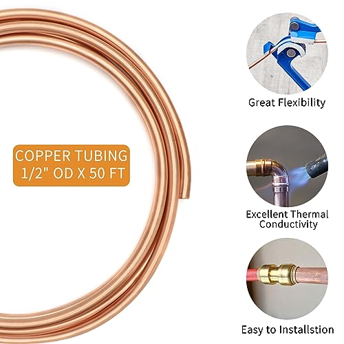 ELECTRAPICK Copper Tubing 1/2" OD x 7/16" ID x 50 Ft, T2 Pure Copper Tubes Soft Coil, Metal Round Seamless Pipe Tubing for Air Conditioning Refrigerator, Industry,DIY - Image 3