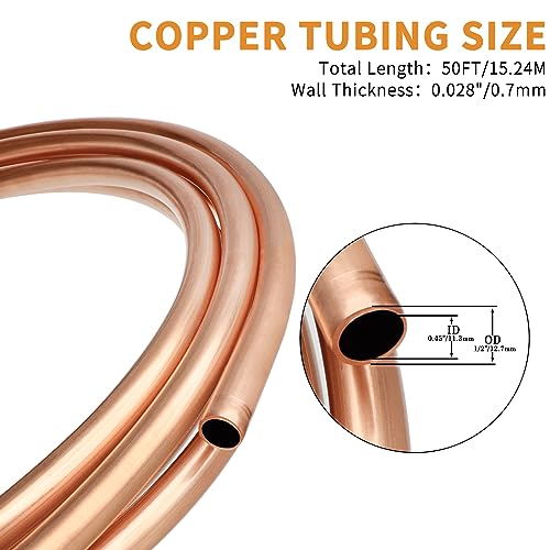 ELECTRAPICK Copper Tubing 1/2" OD x 7/16" ID x 50 Ft, T2 Pure Copper Tubes Soft Coil, Metal Round Seamless Pipe Tubing for Air Conditioning Refrigerator, Industry,DIY - Image 2