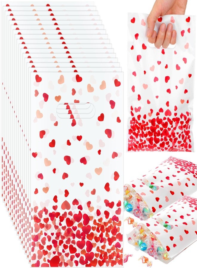 GliCraft 100 Pcs Valentine's Day Gift Bags with Handle 9.84'' x 6.5'' Plastic Falling Heart Design Treat Bags Valentines Party Favors for Gifts Wrapping Wedding Party Supplies Decoration - Image 1
