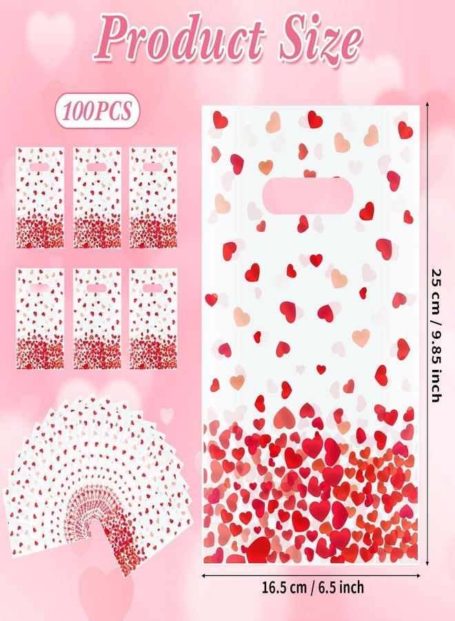 GliCraft 100 Pcs Valentine's Day Gift Bags with Handle 9.84'' x 6.5'' Plastic Falling Heart Design Treat Bags Valentines Party Favors for Gifts Wrapping Wedding Party Supplies Decoration - Image 3