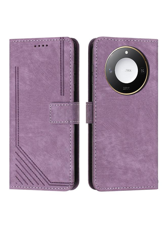 erorex Case For Honor X60 / X9c Smart Skin Feel Stripe Pattern Leather Phone Case with Lanyard - Image 1