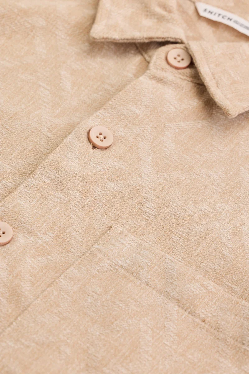 سنيتش Beige Geometric Long Sleeve Regular Fit Shirt