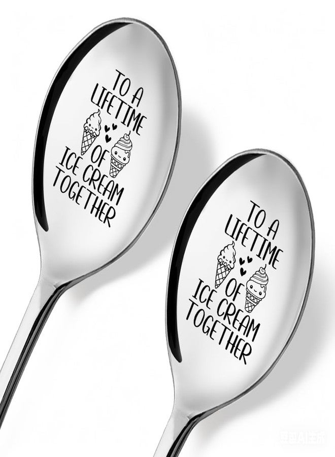 ZBBFSCSB Ice Cream Together 2 Pack Spoons with Gift Box, Ice Cream Together Scoops for Couples, Our Ice Cream Scoops, Spoon Couple Gifts (Funny, G) - Image 1