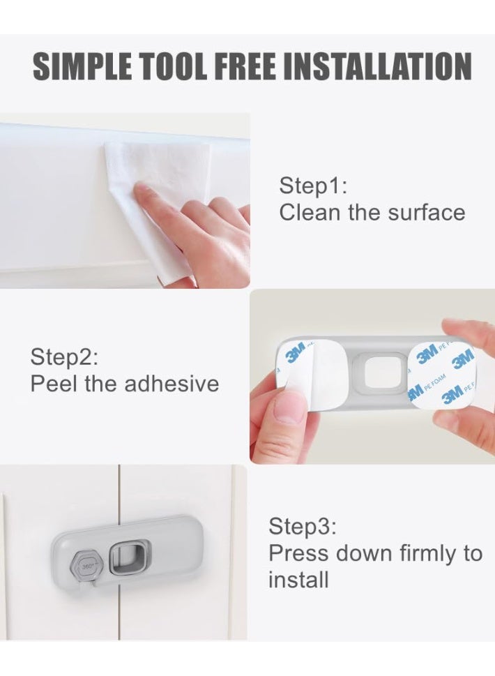 Lyaxm 3 Pack Child Proof Refrigerator Lock, Fridge Locks for Kids with Sticky Adhesive Pads, Child Safety Locks for Doors, RV Refrigerator, Oven Lock Child Safety Baby Cabinet Locks - Grey Updated - Image 5