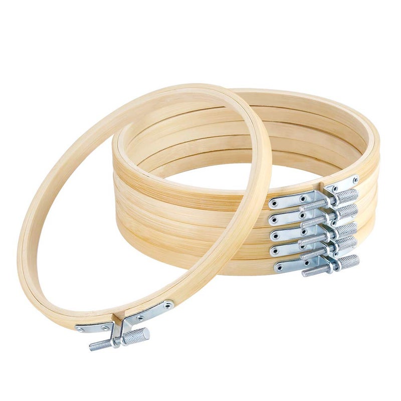 Pllieay 6 Pieces 6 inch 15cm Round Embroidery Hoops Bamboo Circle Cross Stitch Hoop Rings for Craft Sewing