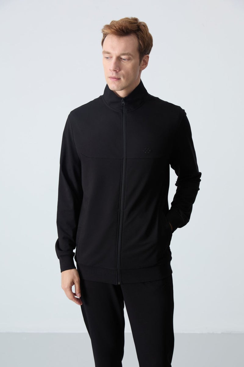 Tommy Life Black Cotton Thick Soft Texture Comfort Fit Basic Men's Tracksuit - 85260  - Image 3
