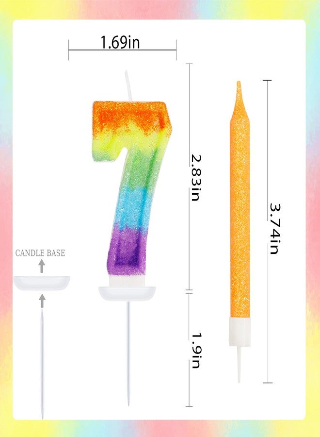OGnomiFX Rainbow 7th Number Candle for Cake, 13 Pcs Birthday Candles Set, Rainbow Cake Topper Birthday Party Decorations (Number 7) - Image 2