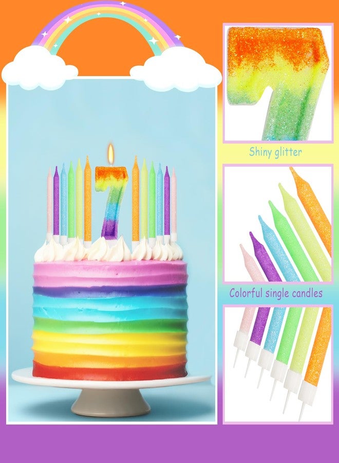 OGnomiFX Rainbow 7th Number Candle for Cake, 13 Pcs Birthday Candles Set, Rainbow Cake Topper Birthday Party Decorations (Number 7) - Image 3