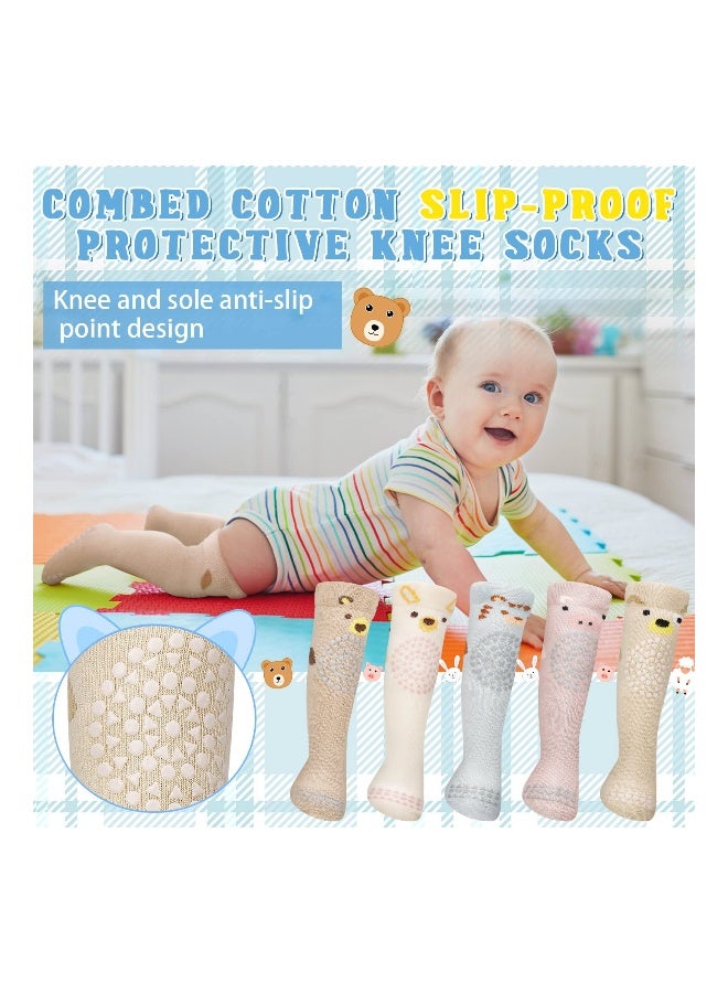 5 Pairs Knee High Toddler Grip Socks, Non Slip Baby Crawling Socks Anti Skid Crawling Newborn Socks for Boy Girl Infant, baby protection socks, 5 Colors - Image 5