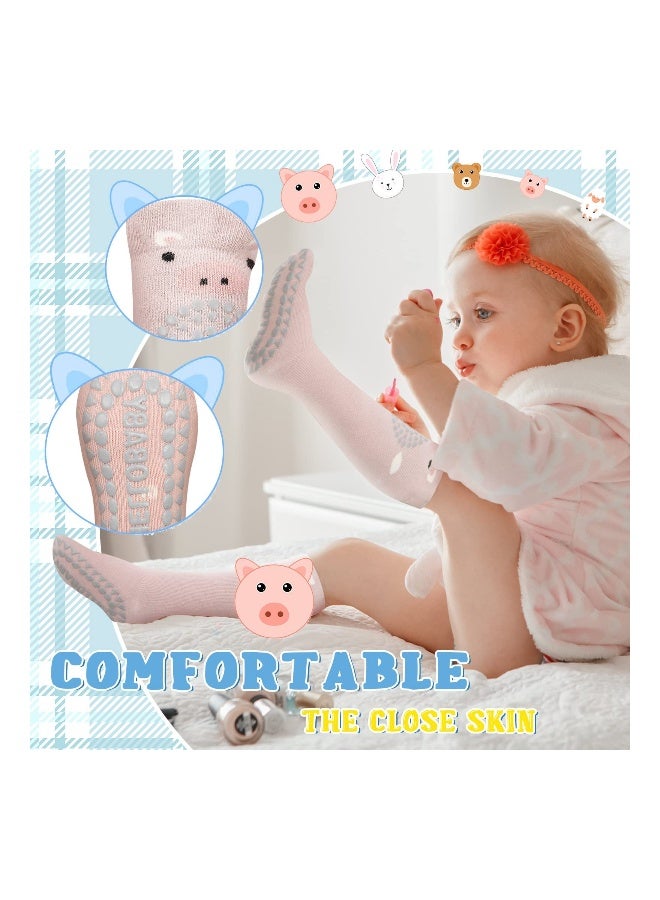 5 Pairs Knee High Toddler Grip Socks, Non Slip Baby Crawling Socks Anti Skid Crawling Newborn Socks for Boy Girl Infant, baby protection socks, 5 Colors - Image 4