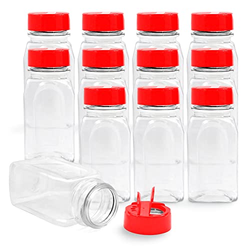 RoyalHouse - 12 PACK - 9.5 Oz with Red Cap - Plastic Jars Bottles Containers - Perfect for Storing Spice, Herbs and Powders - Lined Cap - Safe Plastic - PET - BPA free - Made in USA - Image 1
