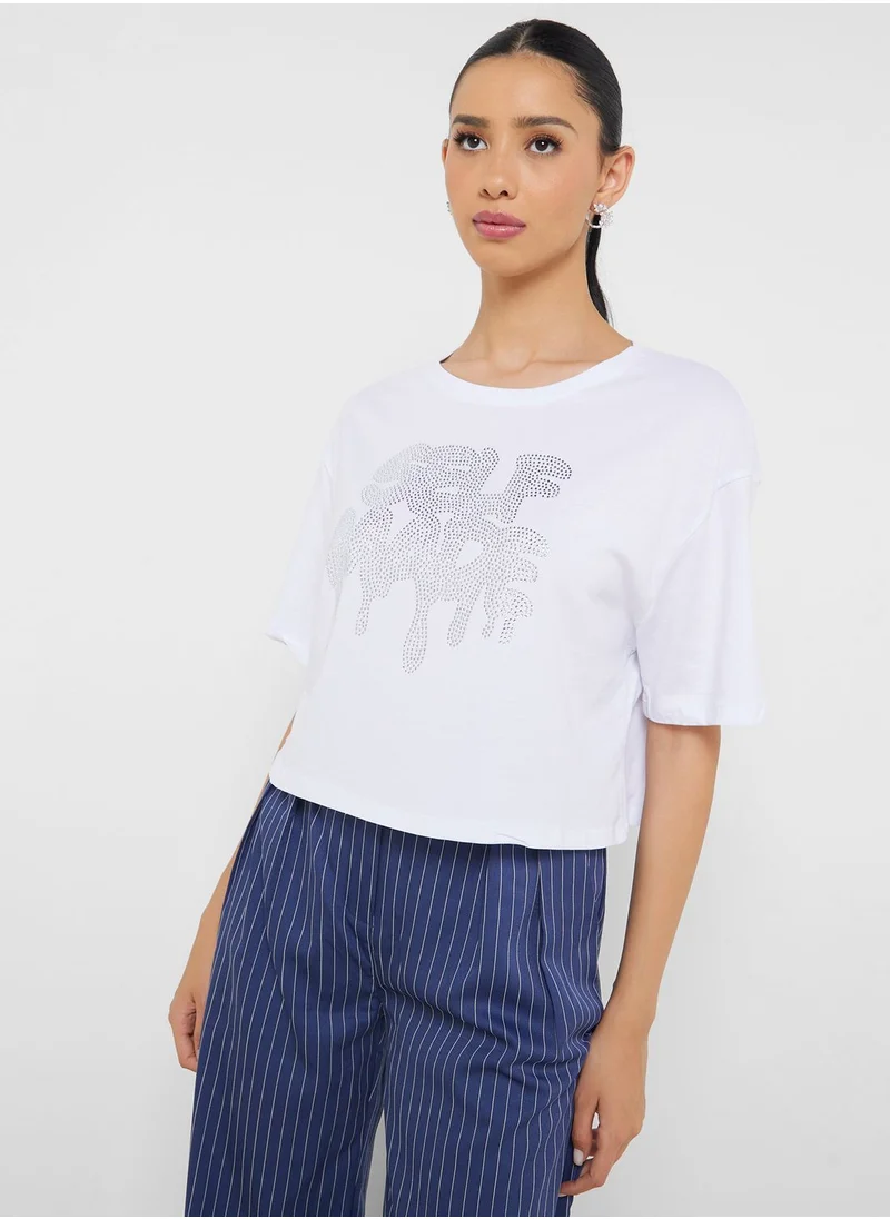 جينجر Crew Neck Embellished T-Shirt