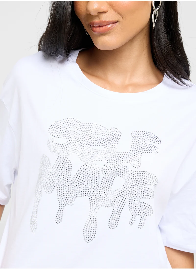 Ginger Crew Neck Embellished T-Shirt