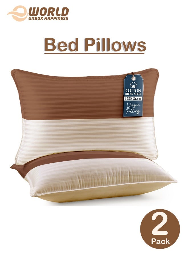 إي وورلد طقم من وسادتين بديلة للريش، حشوة 1250 جرام، غطاء من مزيج القطن، جودة فندقية، 50×75 سم، بني-كريمي