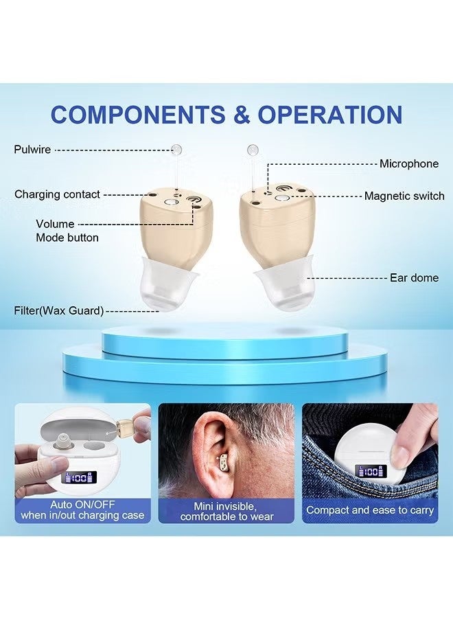 NH Magnetic Charging Case & LED Display - Mini Invisible Hearing Aids for Seniors, Digital Noise Cancelling, Long Lasting Rechargeable Sound Amplifier (White) - Image 2