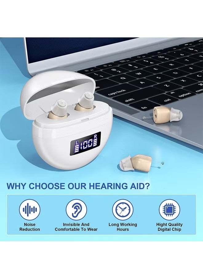 NH Magnetic Charging Case & LED Display - Mini Invisible Hearing Aids for Seniors, Digital Noise Cancelling, Long Lasting Rechargeable Sound Amplifier (White) - Image 5