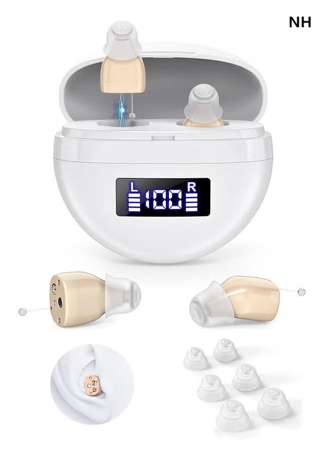 NH Magnetic Charging Case & LED Display - Mini Invisible Hearing Aids for Seniors, Digital Noise Cancelling, Long Lasting Rechargeable Sound Amplifier (White) - Image 1