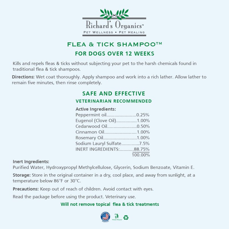 SynergyLabs Richardâ€™s Organics Flea and Tick Shampoo for Dogs â€“ 100% All-Natural Actives Kills Fleas, Ticks and Repels Mosquitos â€“ Gentle, Wonâ€™t Dry Skin, Great Smelling Essential Oils (12oz bottle),FG00440 - Image 2