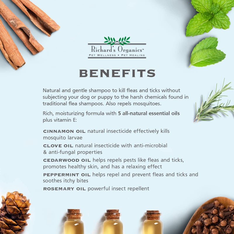 SynergyLabs Richardâ€™s Organics Flea and Tick Shampoo for Dogs â€“ 100% All-Natural Actives Kills Fleas, Ticks and Repels Mosquitos â€“ Gentle, Wonâ€™t Dry Skin, Great Smelling Essential Oils (12oz bottle),FG00440 - Image 3