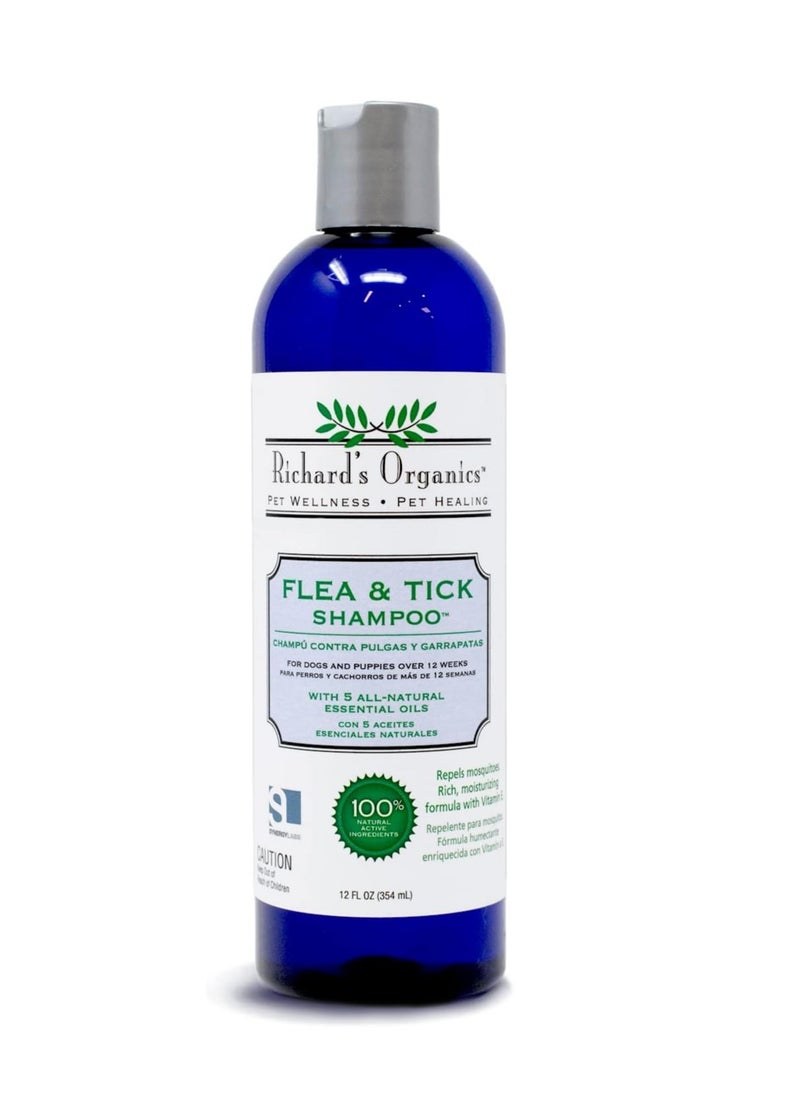 Richard's Organics - Richard’s Organics Flea and Tick Shampoo for Dogs – 100% All-Natural Actives Kills Fleas, Ticks and Repels Mosquitos – Gentle, Won’t Dry Skin, Great Smelling Essential Oils (12oz bottle),FG00440 - Image 1