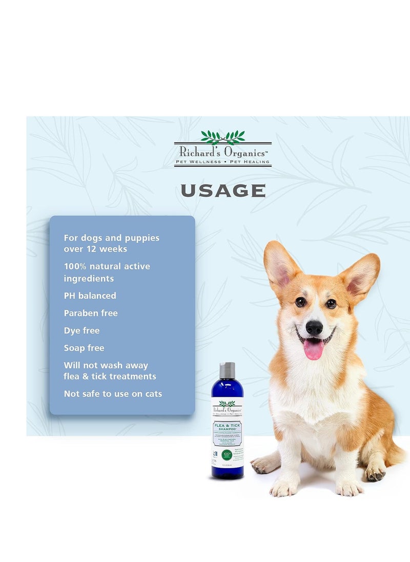Richard's Organics - Richard’s Organics Flea and Tick Shampoo for Dogs – 100% All-Natural Actives Kills Fleas, Ticks and Repels Mosquitos – Gentle, Won’t Dry Skin, Great Smelling Essential Oils (12oz bottle),FG00440 - Image 1