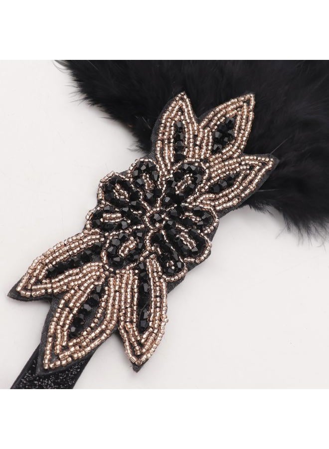 DRESHOW 1920s Great Gatsby Accessories Set for Women Flapper Costume Accessories Feather Headband Roaring 20s Accessories Set, 1920s Gatsby Black Gold Floral Accent Headband Set, One size - Image 5
