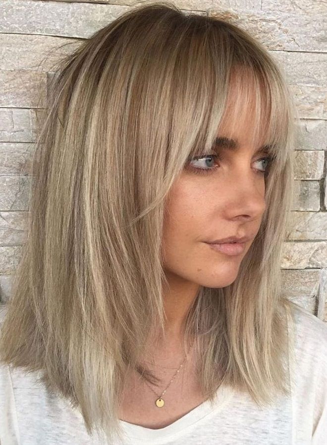 RENERSHOW Short Ombre Blonde Wig with Bangs Layered Straight Bob Synthetic Wigs for Women Mixed Blond Wig with Dark Roots Natural Looking Daily Party Wig(14inch) - Image 1