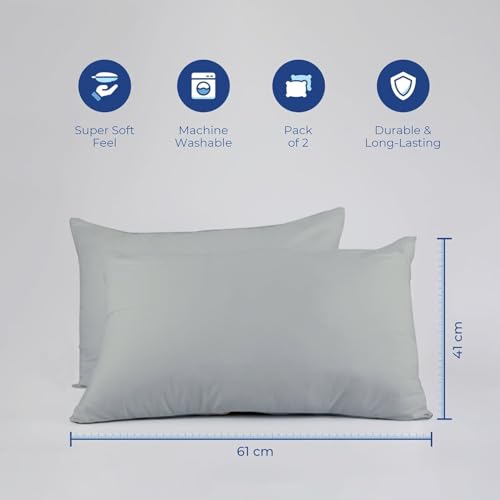 Zinnia Comfort Soft Microfiber Bed Pillows for Sleeping | Light Grey, Regular Size 16 x 24 Inches | Soft & Comfortable Set of Pillow for Home & Daily Use | Pack of 2 - Image 2