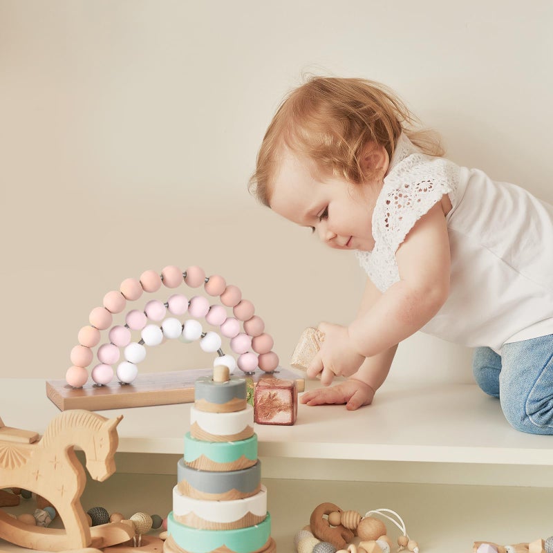 Arrowbash لطيف الوردي قوس قزح الفتيات غرفة الديكور 8.66 × 5 بوصة بوهو الوقوف باستيل الأطفال غرفة اللعب غرفة نوم الأطفال ديكور رف الكتب ديكور قوس قزح خشبي (الوردي) - Image 3