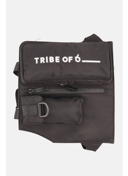 TRIBE OF 6 Men Embroidered Logo Cross Body Bag 25 H x 28 L x 1 W cm, Black  - Image 1