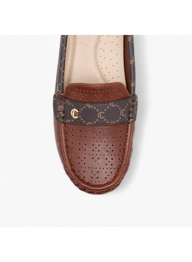 Le Confort Women Monogram Print Slip-On Loafers with Wedge Heel